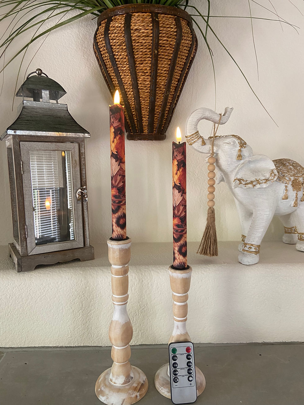 Thumbnail: Leopard Leaves, Flameless Taper Candles, Set of 2 with Remote