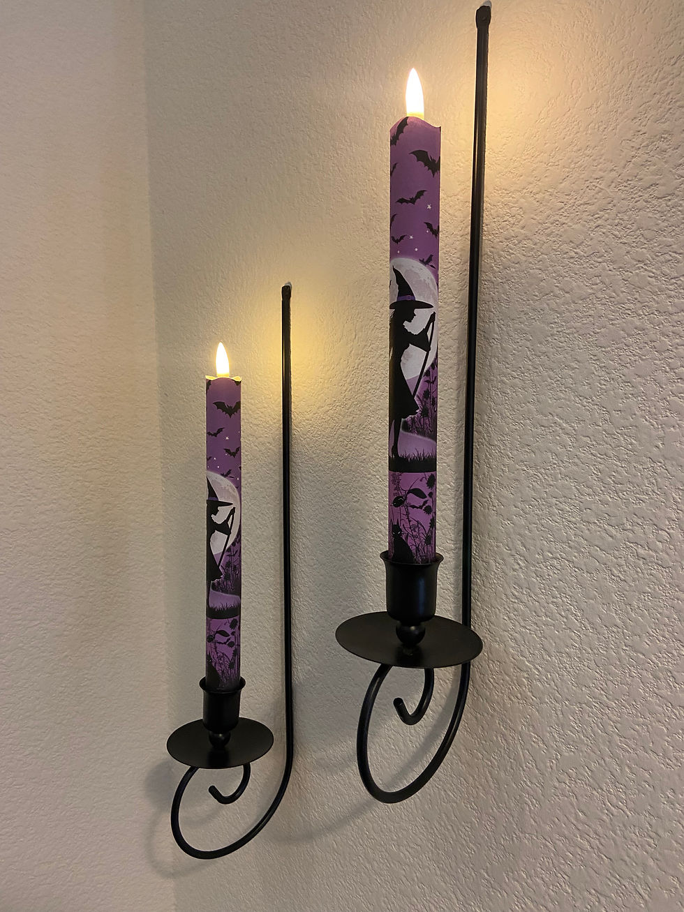 Thumbnail: Witch & Bats, Flameless Taper Candles, Set of 2 with Remote