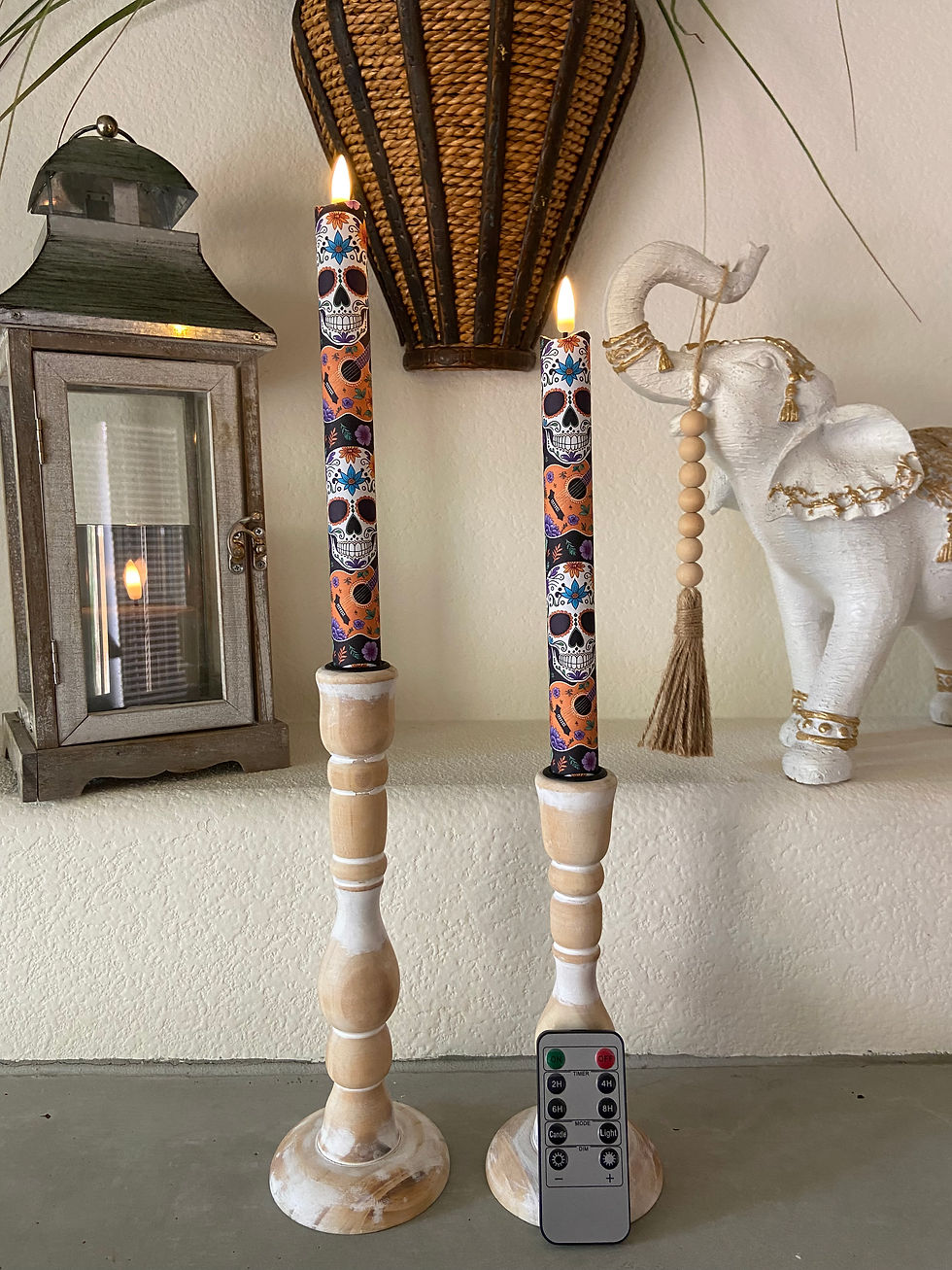 Thumbnail: Desert Sugar Skull , Flameless Taper Candles, Set of 2 with Remote