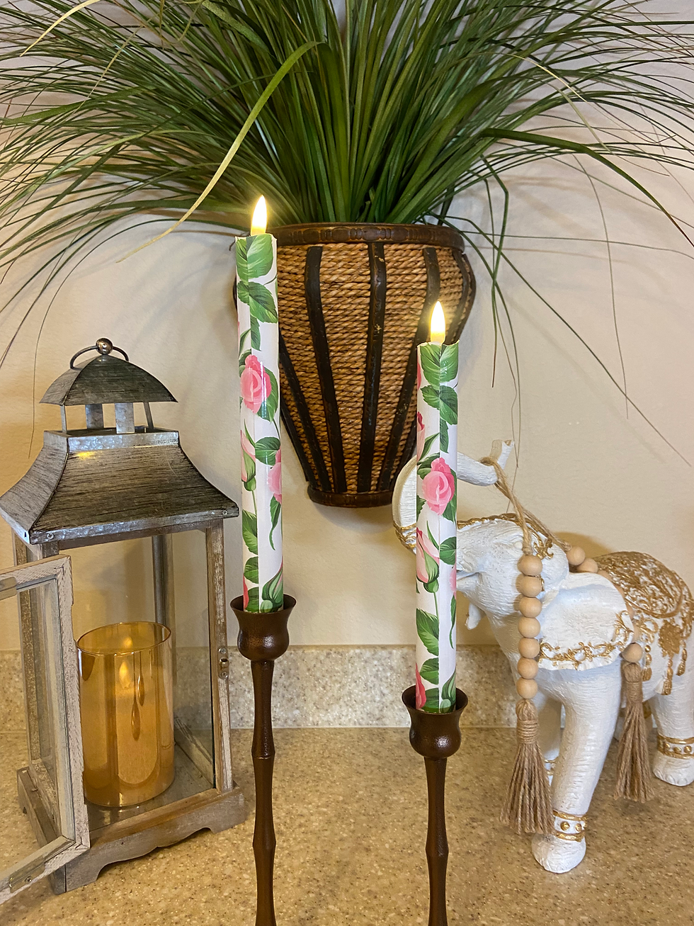 Thumbnail: Elegant Pink Flowers, Flameless Taper Candles, Wax, Tapers with remote