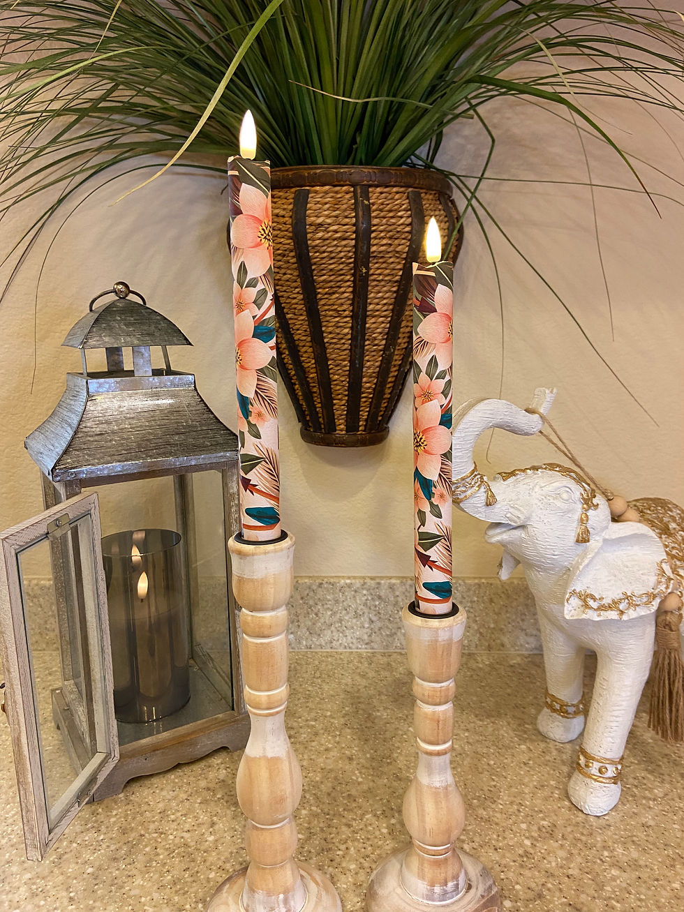 Thumbnail: Boho Chic Flameless Taper Candles, Wax LED Candles Set of 2 with Remote