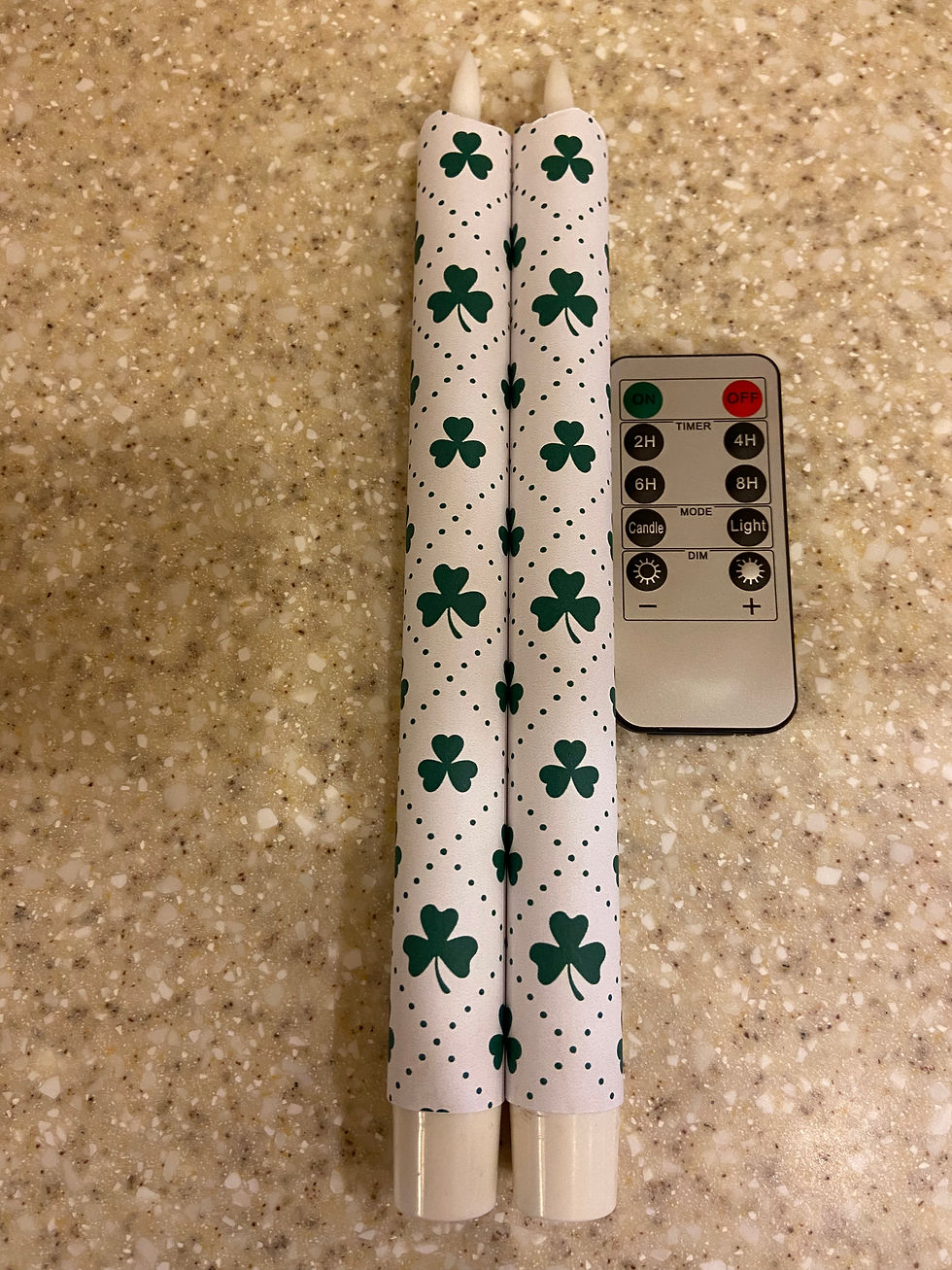 Thumbnail: Green & White Shamrocks Flameless Taper Candles, Wax LED Candles Set with Remote