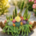 Colorful succulent and floral arrangement with layered botanical textures