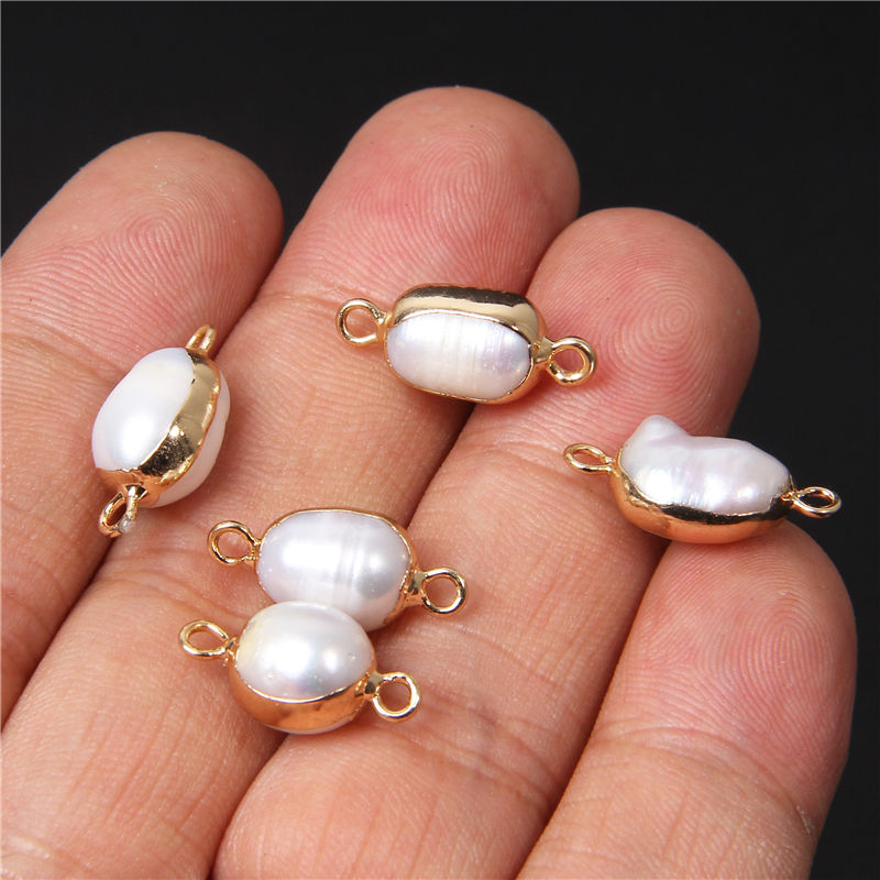الصورة المصغرة: Natural Freshwater Pearl Pendant Irregular Shape Double Hole Connector Charms 