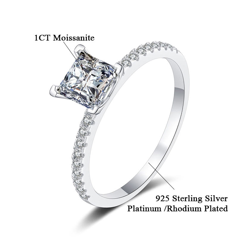 الصورة المصغرة: 1-2CT Princess Cut Moissanite Engagement Ring VVS Colorless Solitaire Diamond