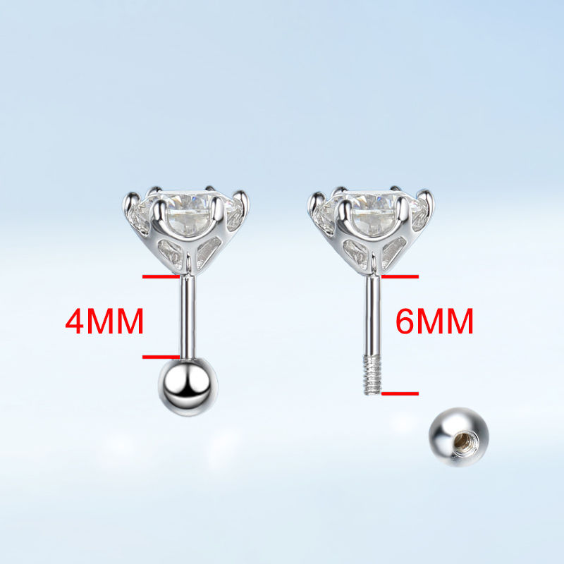 Miniaturbild: 925 Sterling Silver 0.2-2ct D VVS1 6 Prong Diamond with GRA Moissanite Screw Stu