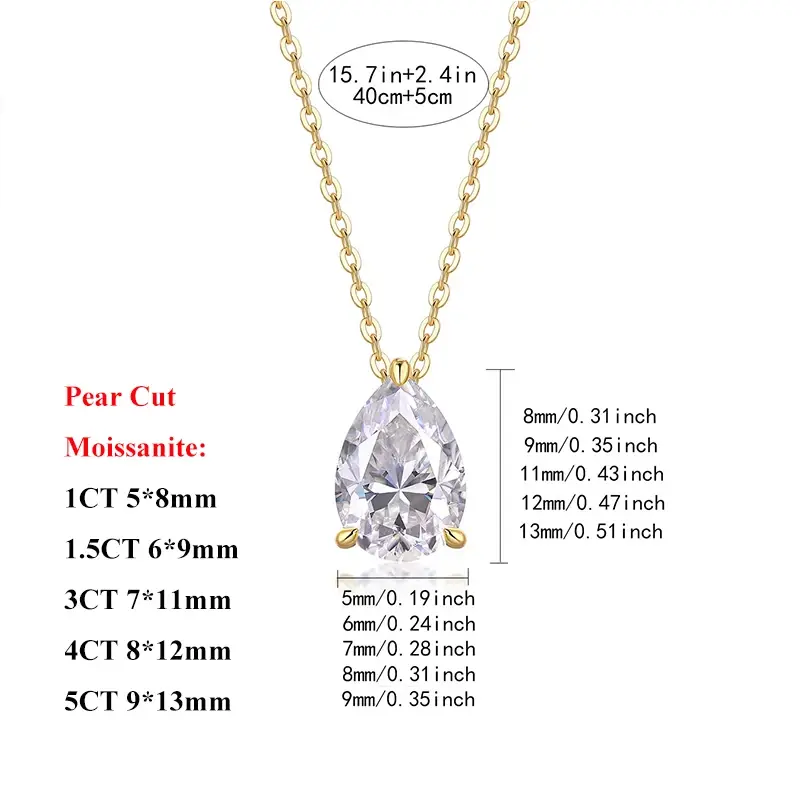 Miniatura: Solitaire Pear Cut 1-5CT D Color Moissanite Diamond Pendant for Women 925 Silver