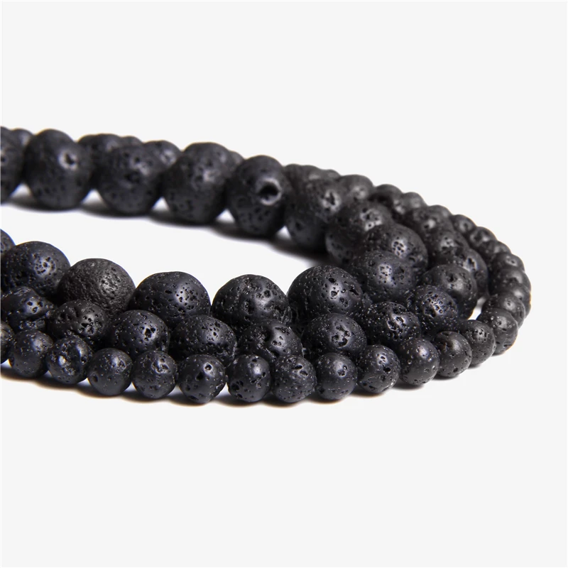 Miniaturbild: Natural Black Lava Stone Beads Natural Volcanic Stone Round Beads for Jewelry 