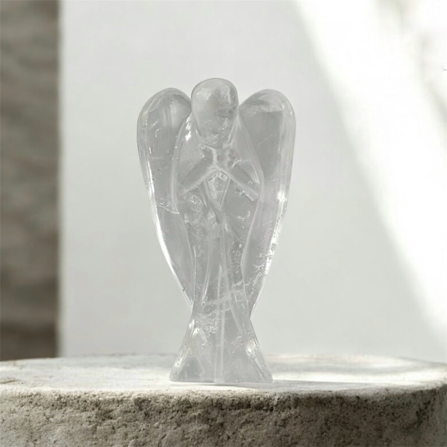 Hand Carved Clear Quartz Angel 3" Pocket Angel For Spiritual Healing Crystal