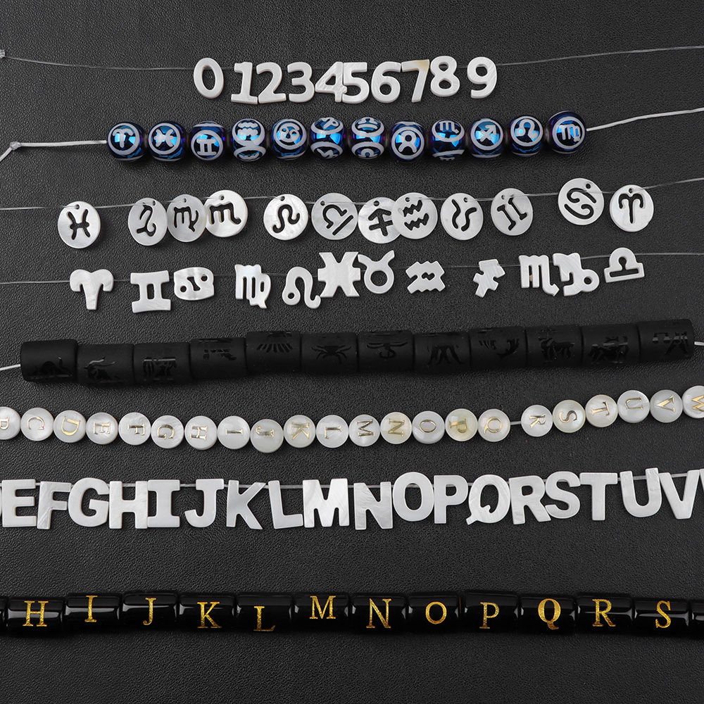 Wholesale Letters Number 12 Constellation Charms Shell Stone Glass Bead 