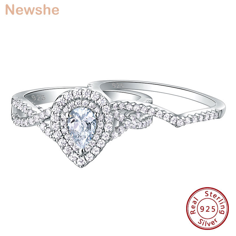 Thumbnail: 2 Pcs 925 Sterling Silver Wedding Rings for Women Engagement Ring Sets 2.0 Ct Pe