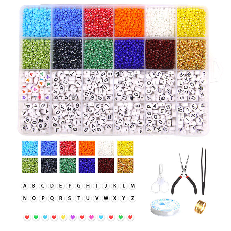 الصورة المصغرة: Box Bead Kit Set Glass Seed Beads  2-3mm Czech Beaded A-Z Alphabet Letter Beads 