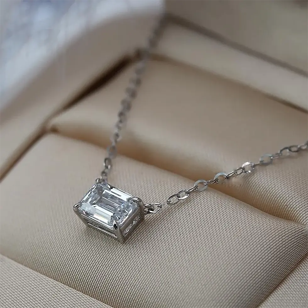 Thumbnail: 1/2/5carat Emerald Cut Moissanite Pendant Necklaces for Women 925 Silver Plated 
