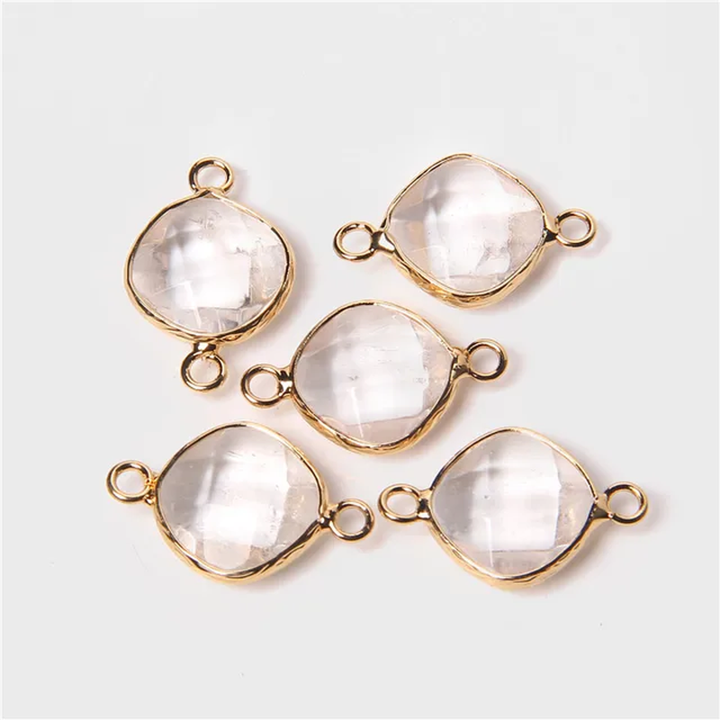 Miniatura: 14MM Natural Stone Connector Pendant Agat Quartzs Rhombus Shape Faceted Charms f
