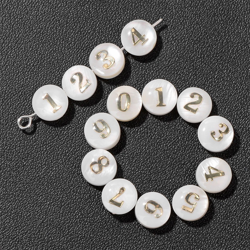 Thumbnail: 8mm White Round Shell Bead 0-9 Number Pearl Flat Charms Bead Jewelry Making 