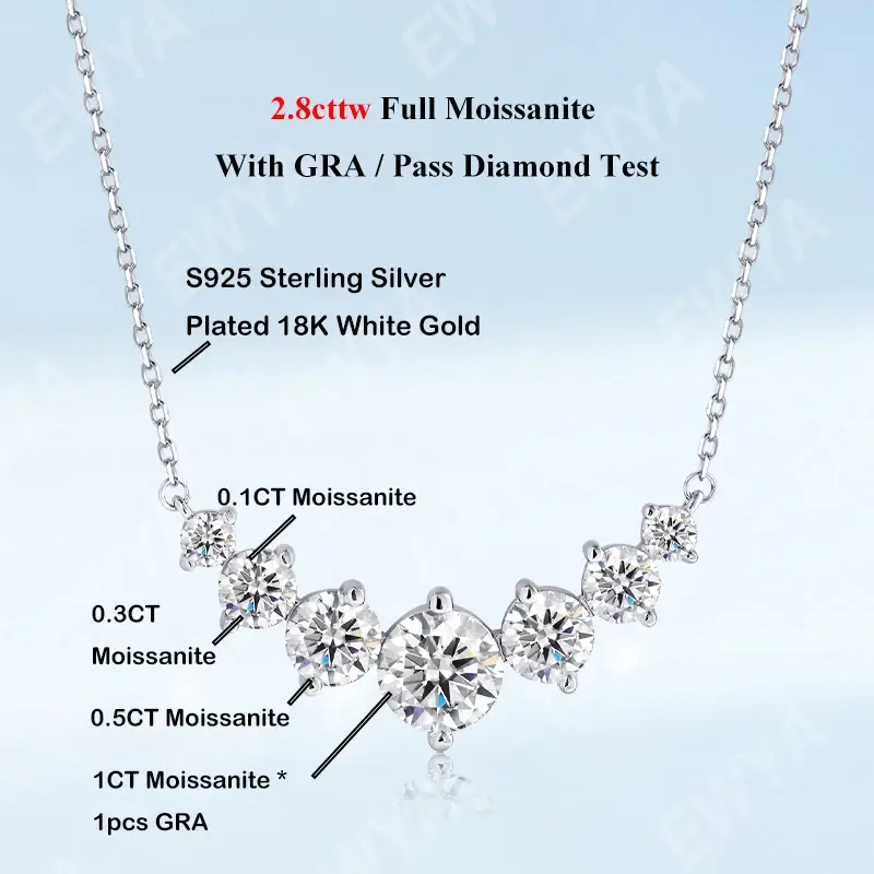 Miniaturbild: Real 1.7/2.8/5cttw Full D Color Moissanite Pendant Necklace for Women S925 Silve