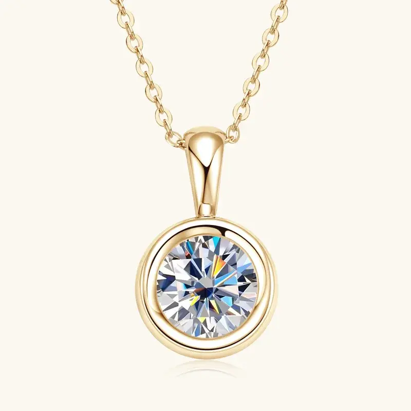 الصورة المصغرة: New In 2CT 8mm D Color Moissanite Diamond Pendant Necklace For Women S925 Silver