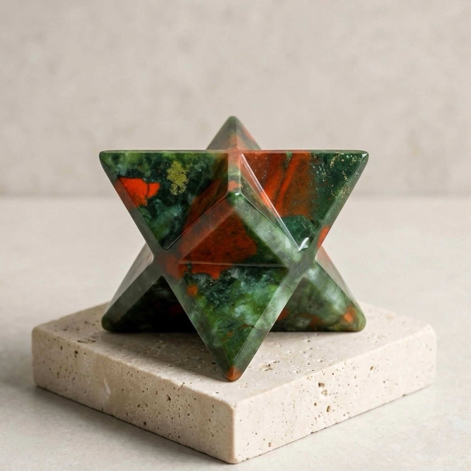 African Bloodstone Merkaba Star | Hand-Polished Sacred Geometry Crystal