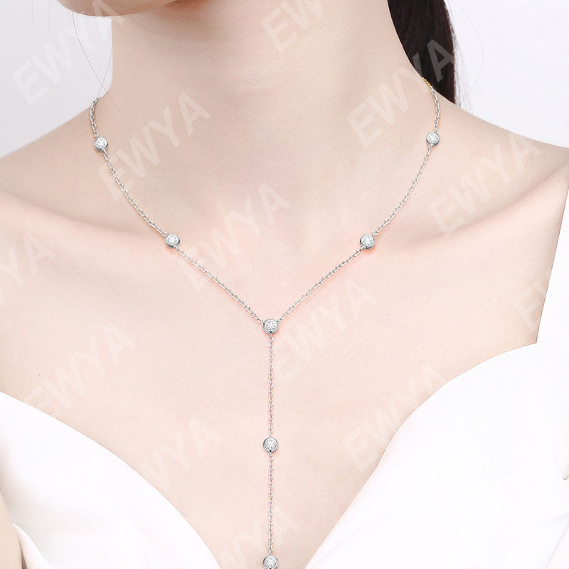 Miniatura: Full 3MM 1.2cttw D Color Moissanite Pendant Necklaces S925 Silver 18K White Gold