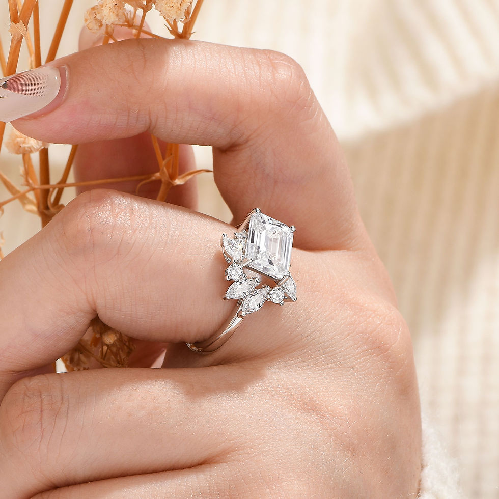 Thumbnail: 925 Sterling Silver East To West Ring Emerald Cut Solitaire Wedding Engagement R