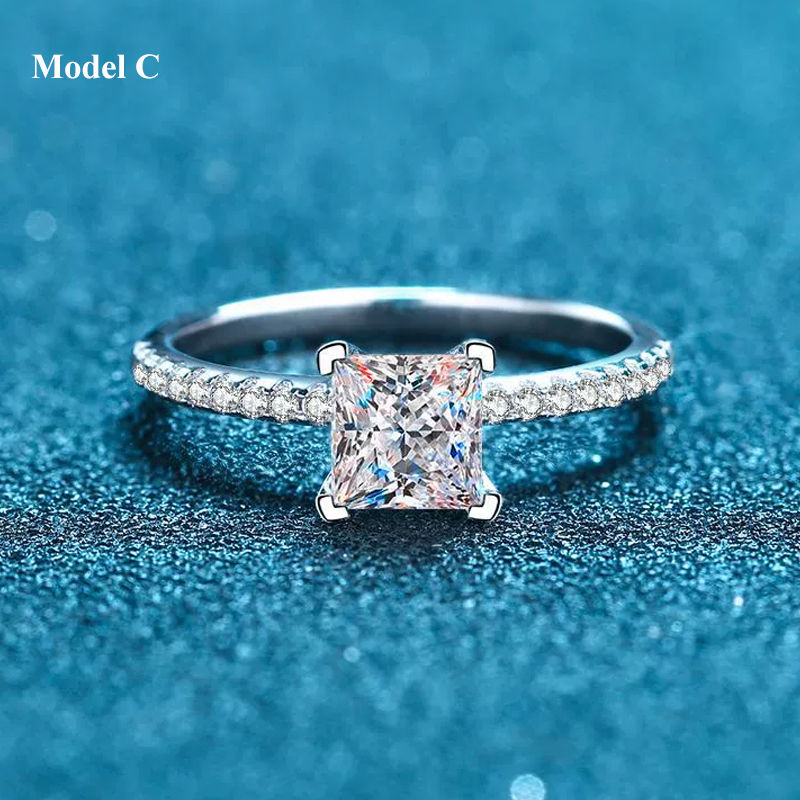 Miniature : Princess Cut 0.6/1/2/3/4CT D Color VVS1 Moissanite Engagement Ring for Women Fem