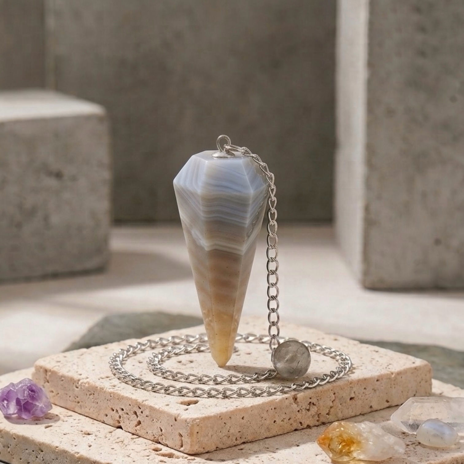 Botswana Pendulum | Banded Gemstone Divination Tool | Boho Metaphysical Decor
