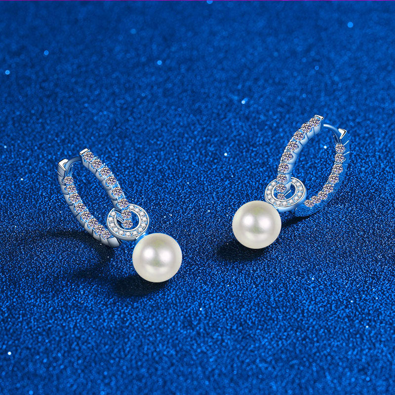 5a Freshwater Pearl Moissanite Ear Buckle Fashion 925 Silver Drop Earrings