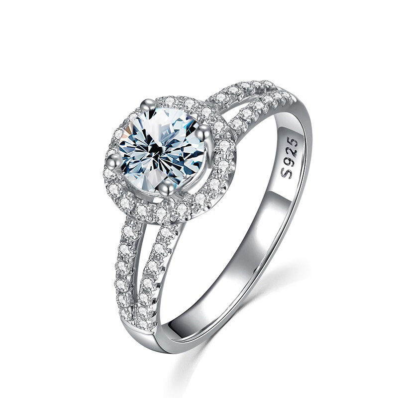 Miniaturbild: Moissanite Diamond Halo Rings for Women Round V shape Real 925 Sterling Silver