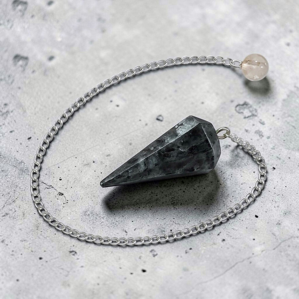 الصورة المصغرة: Larvikite Pendulum | Black Labradorite Crystal | Grounding Reiki Dowsing Tool