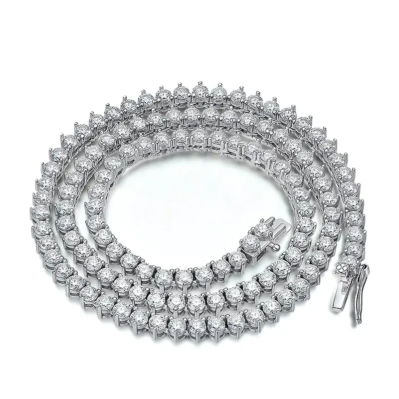 الصورة المصغرة: 3mm Full Moissanite Tennis Necklace for Women Men S925 Sterling Silver 3-Prong
