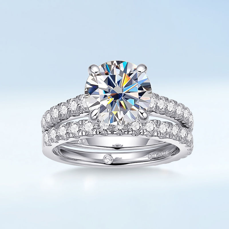الصورة المصغرة: Luxury 2pcs 4.2cttw Full Moissanite Half Eternity Ring Set For Women S925 Sterli