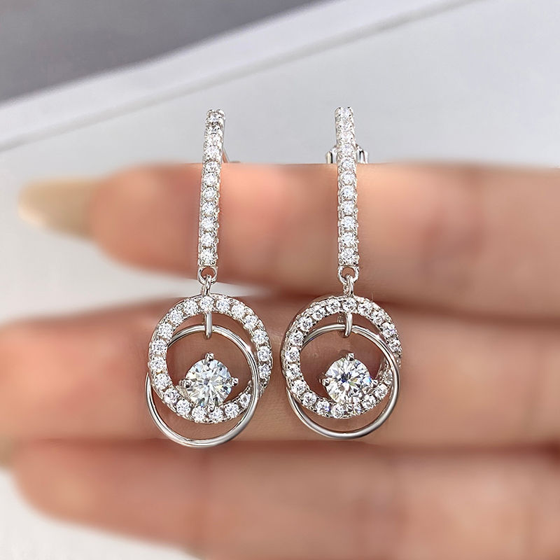 Miniaturbild: 0.5CT Moissanite Diamond Double Round Long Drop Earrings for Women 925 Silver
