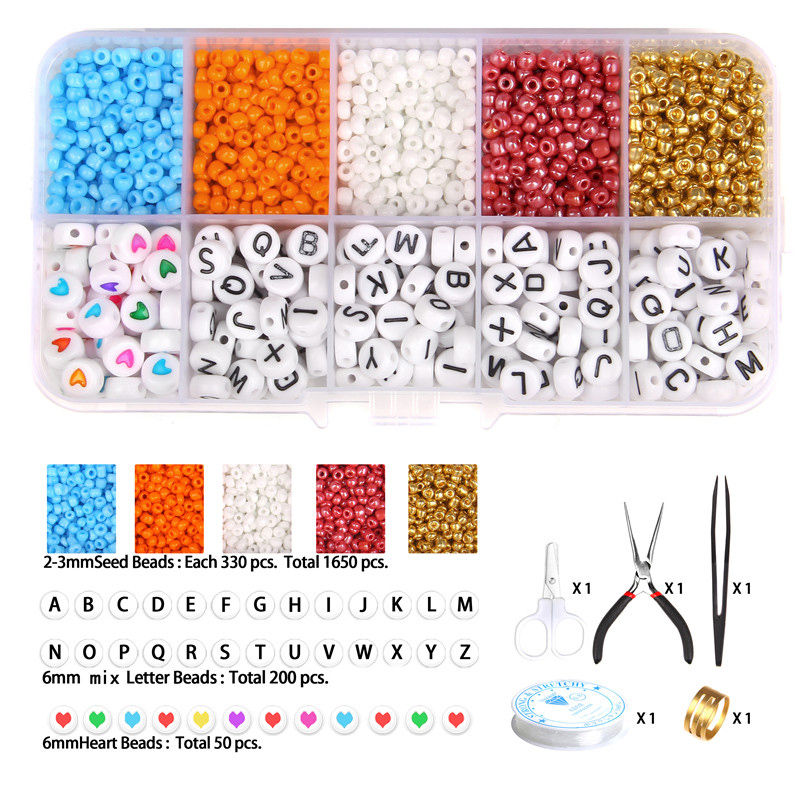 الصورة المصغرة: Box Bead Kit Set Glass Seed Beads  2-3mm Czech Beaded A-Z Alphabet Letter Beads 