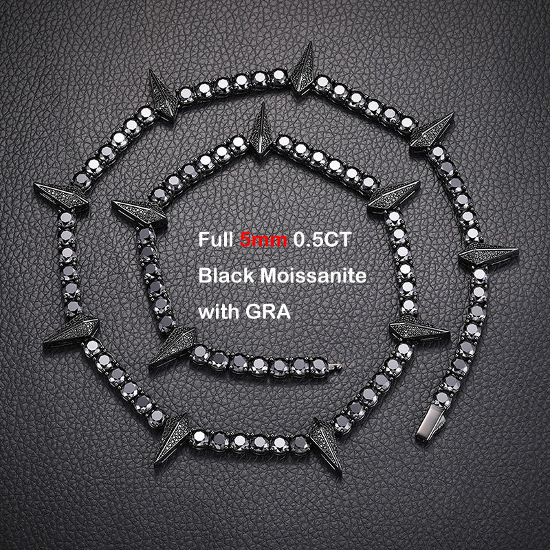 Thumbnail: Luxury Real 4/5MM Full Black Moissanite Tennis Necklace for Women Men S925 Silve