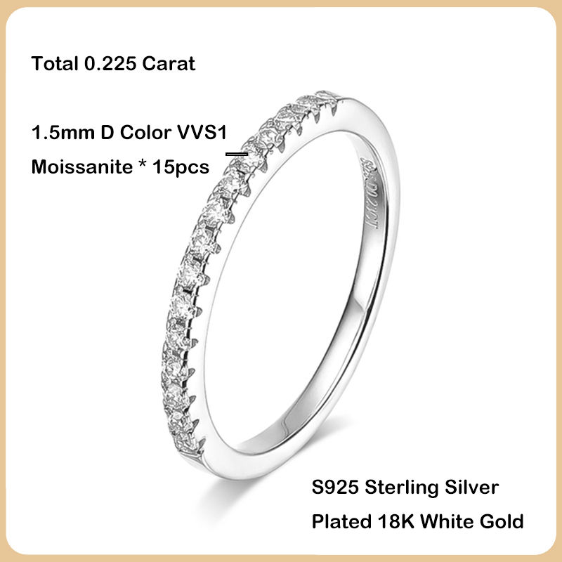 Miniature : 100% Real Moissanite Row Rings Bands For Women 925 Sterling Silver Sparkling Wed