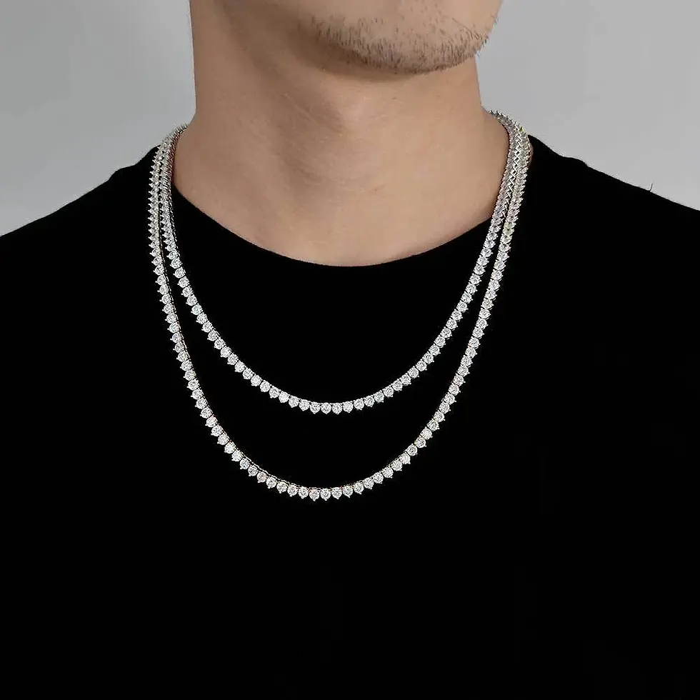 Miniaturbild: 3mm Full Moissanite Tennis Necklace for Women Men S925 Sterling Silver 3-Prong