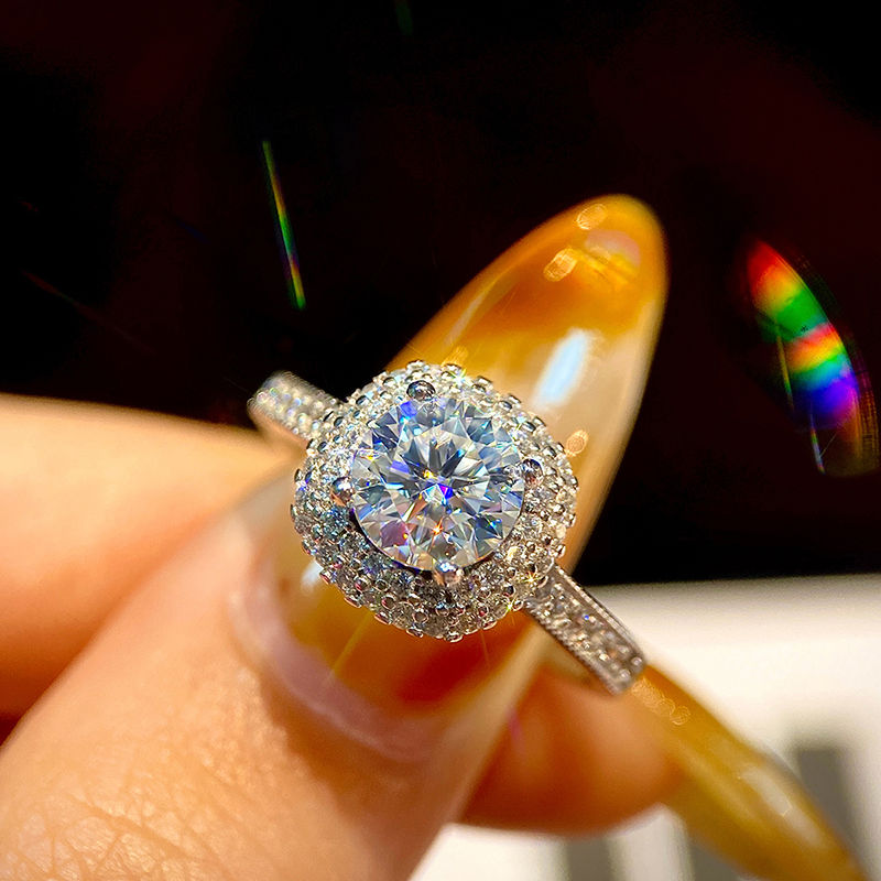 الصورة المصغرة: 1CT Double Layer Moissanite Diamond Square Ring for Women 925 Silver Ring
