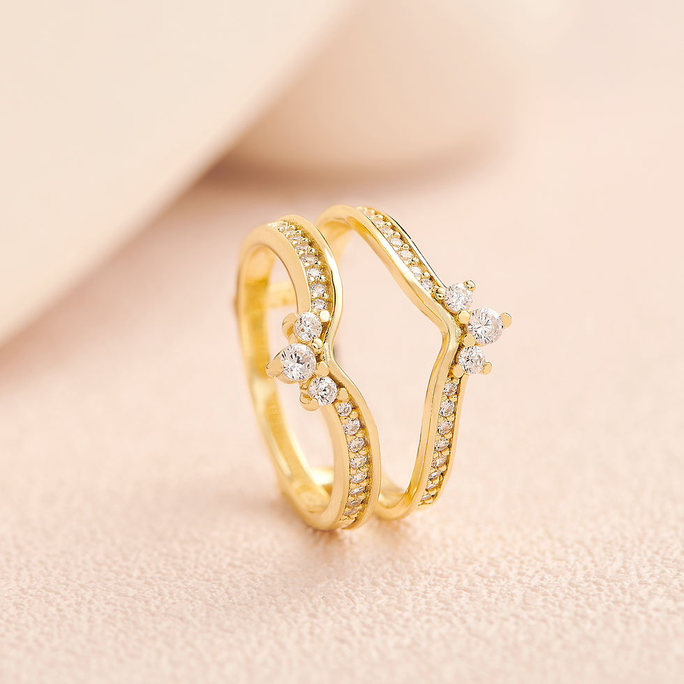 Thumbnail: 25 Silver Yellow K Gold Crown Wedding Rings for Women Guard Enhancers Round Cubi
