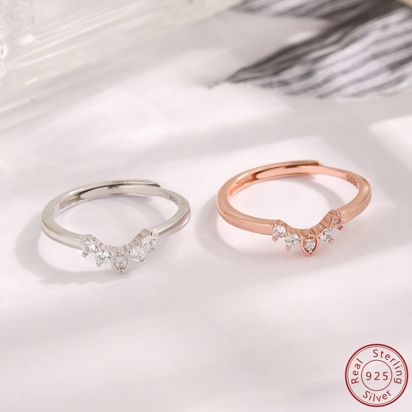 925 Pure Silver Natural Zircon Ring Fashion Versatile Adjustable Ring for Women