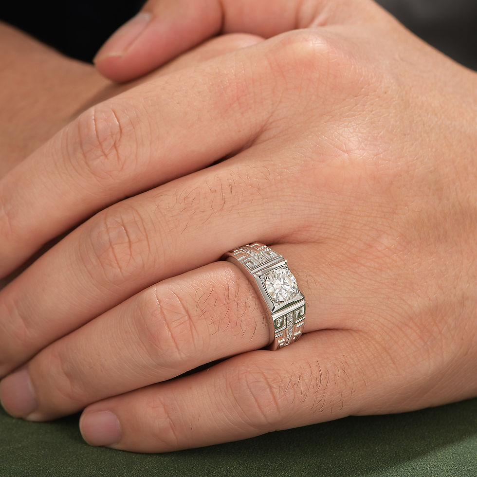 الصورة المصغرة: Moissanite Wedding Rings for Men Simulated Diamond Patterned 925 Sterling Silver