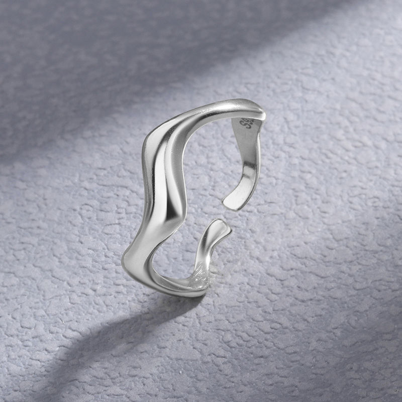 Miniatura: 18K Gold Wave Adjustable Rings for Women Gift Real 925 Sterling Silver