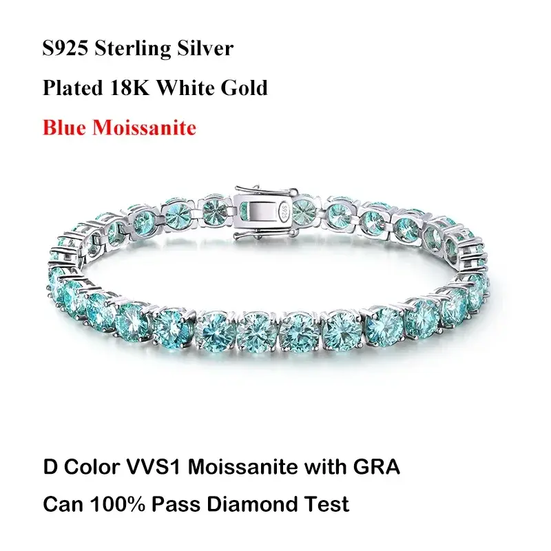 الصورة المصغرة: Luxury Real 3/4/5/6.5MM Full Champagne Blue Green Moissanite Tennis Bracelet for
