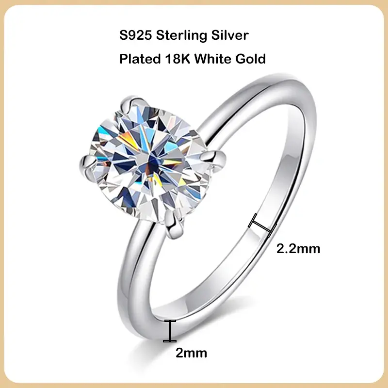Miniature : Luxury 1/2/3CT Oval Cut Full Moissanite Ring For Women S925 Silver Plated 18K Wh