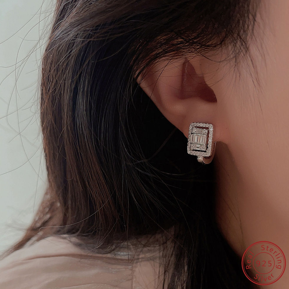 Thumbnail: 925 Sterling Silver Ladder Square Zircon Earrings with Simple and Fashionable Te