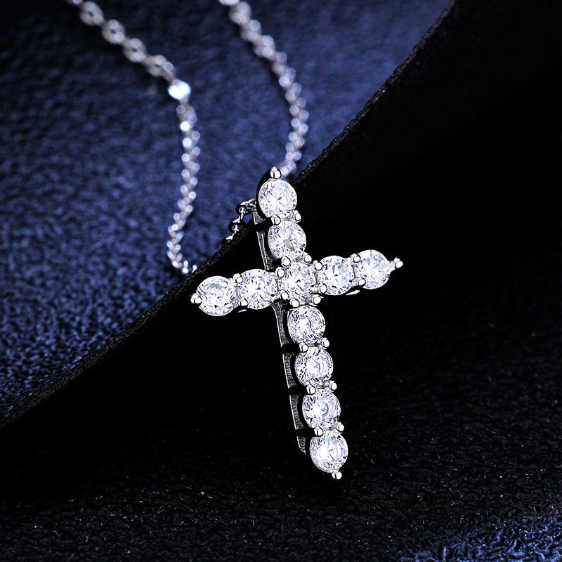 Miniaturbild: 14K Gold Plated Moissanite Cross Pendant Necklace For Women Men 11 pcs D Color