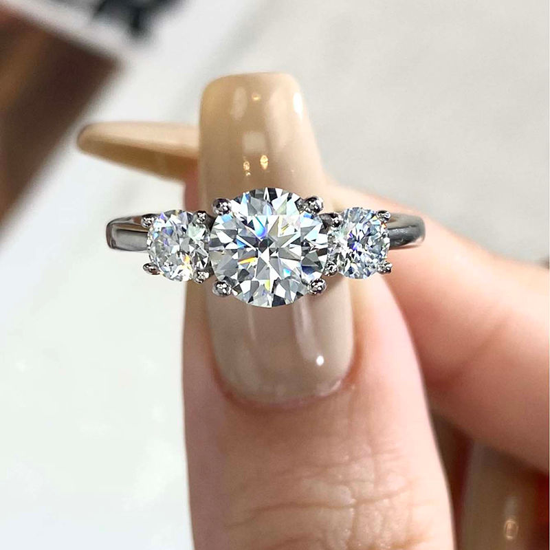 Thumbnail: Real 1CT D Color Shiny Moissanite Diamond Rings For Women Original 925 Silver