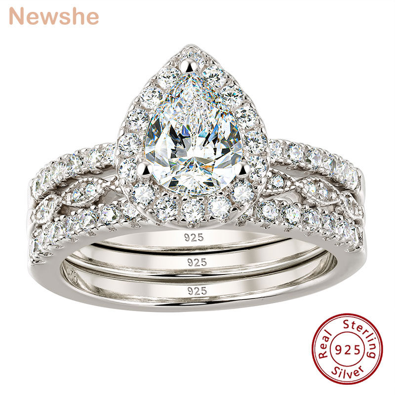 Thumbnail: 925 Sterling Silver Engagement Ring Set for Women Water Drop AAA Zircons Eternit