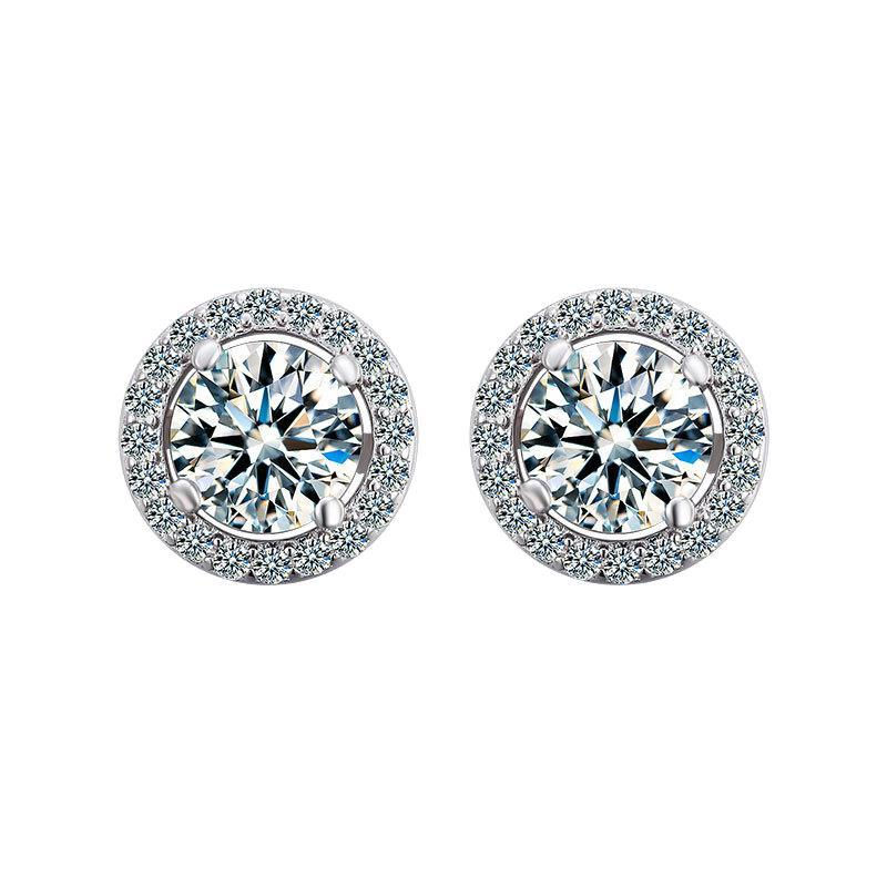 Miniaturbild: 1 Carat Certified Moissanite Stud Earrings For Women Platinum Plating SilverStud