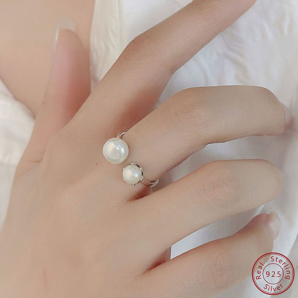 Thumbnail: 925 Sterling Silver Open Ring Personalized Pearl Inlay Vintage & Elegant Ring
