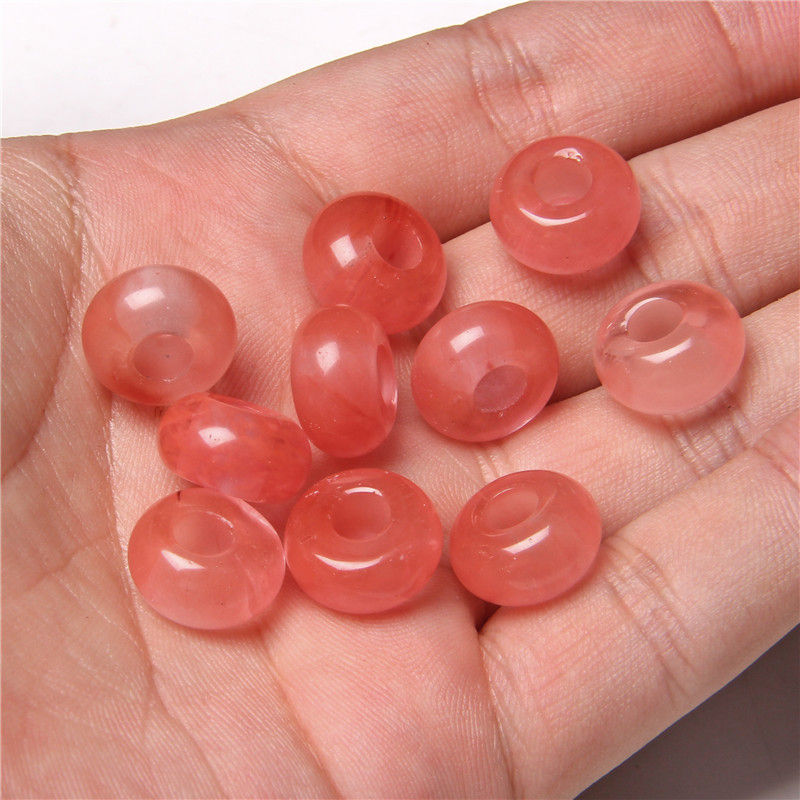 Thumbnail: 5pcs 14mm Big Hole Stone Beads – Round Spacer Charms for DIY Jewelry